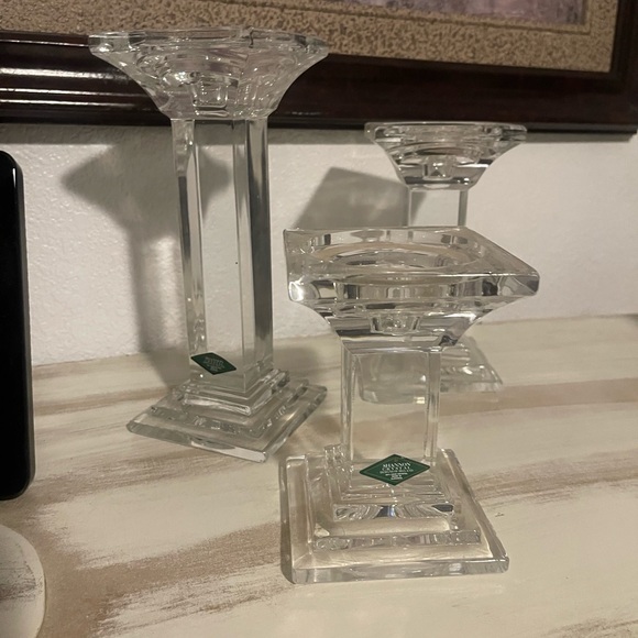 Vintage Set Of 3 Irish Shannon Crystal Candle Holder "Metropolitan" 5.5" 7" 
9" - Picture 4 of 6